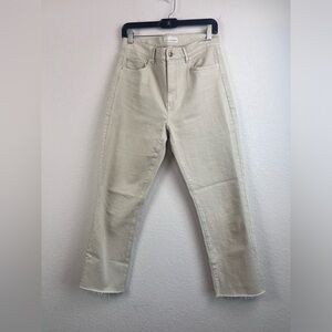 LOFT High Waist Straight Crop Khaki Frayed Bottom Pants Size 28/6
